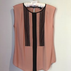Ann Taylor Top Salmon/Black Lace Size XS